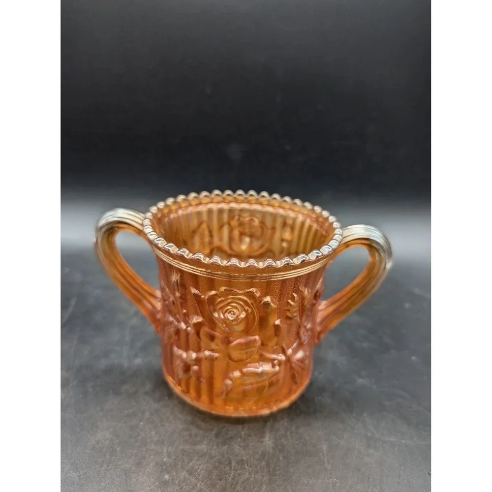 Imperial Glass Marigold Carnival Glass Lustre Rose Open Sugar Bowl Double Handle